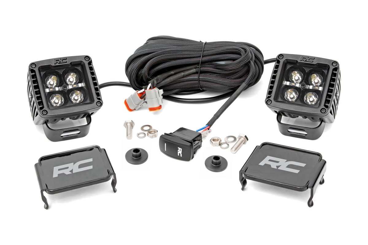 Ford Bronco LED Light Kit - Ditch Mount - Rough Country - White DRL - Black - '21-'23